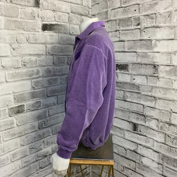 Vintage Embroidered Wolf Sweatshirt Mens M Purple 1/4 Button Collar Pullover 90s - Picture 6 of 14